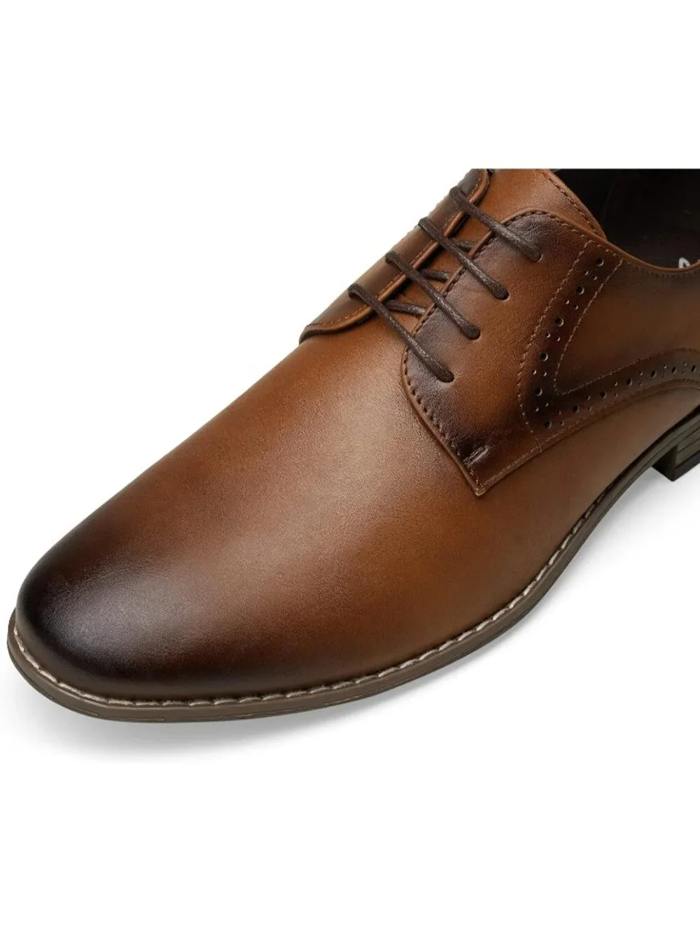 Men's Polished Brown Leather Formal Non Slip Wedding Oxford Derby Dress Shoes